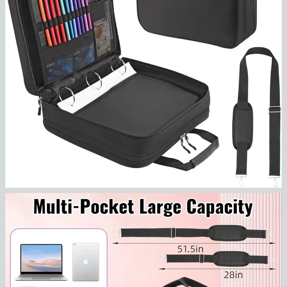 Black Multi-Pocket Binder with Shoulder Strap